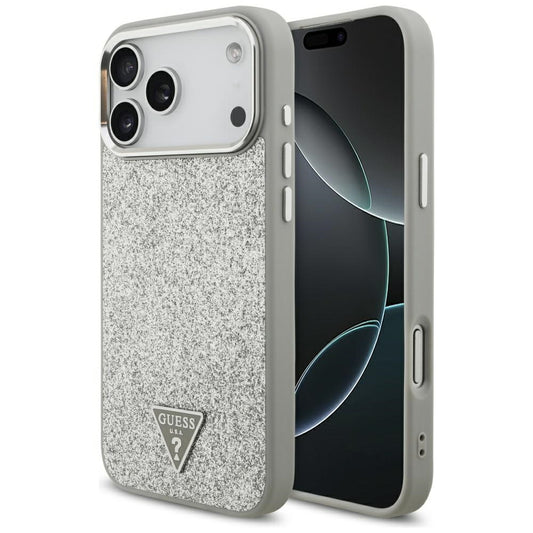Pouzdro MagSafe pro Apple iPhone 17 Pro Max, Guess, Glitter Triangle Logo, Stříbrné