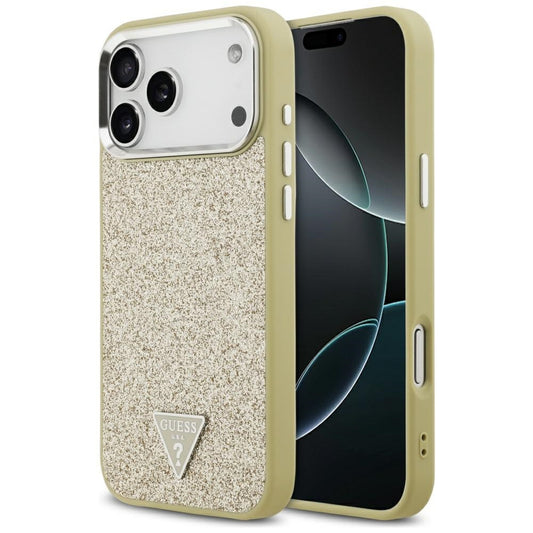 Pouzdro MagSafe pro Apple iPhone 17 Pro Max, Guess, Glitter Triangle Logo, Zlaté