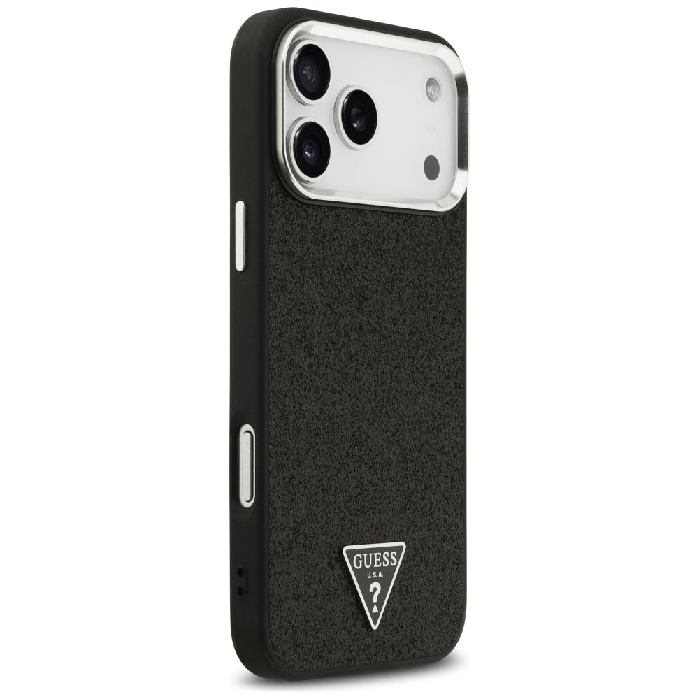 Pouzdro MagSafe pro Apple iPhone 17 Pro Max, Guess, Glitter Triangle Logo, Černá