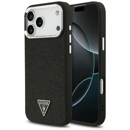 Pouzdro MagSafe pro Apple iPhone 17 Pro Max, Guess, Glitter Triangle Logo, Černá