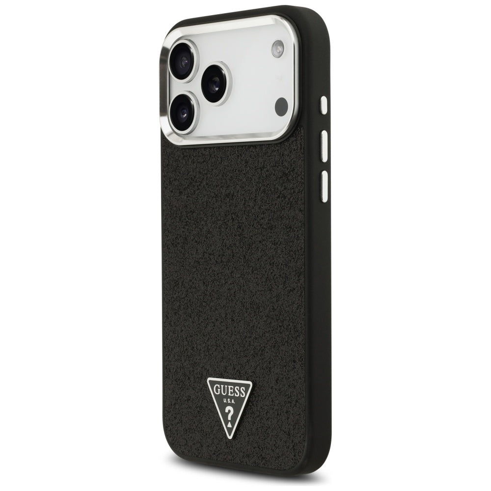 Pouzdro MagSafe pro Apple iPhone 17 Pro Max, Guess, Glitter Triangle Logo, Černá