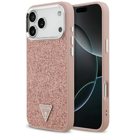 Pouzdro MagSafe pro Apple iPhone 17 Pro Max, Guess, Glitter Triangle Logo, Růžové
