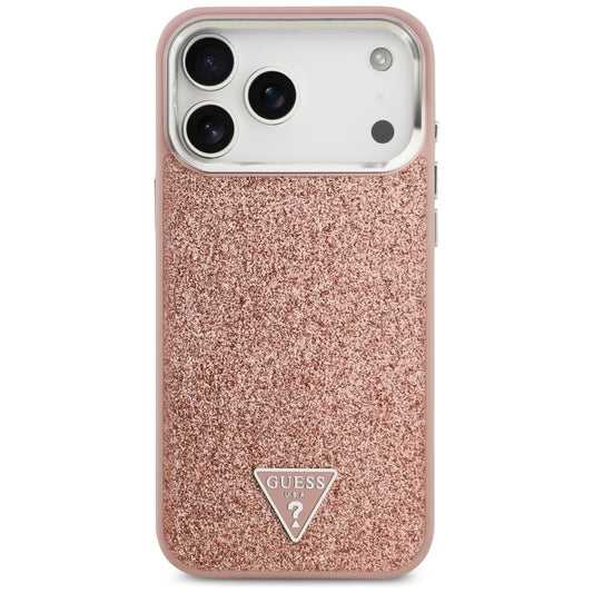Pouzdro MagSafe pro Apple iPhone 17 Pro Max, Guess, Glitter Triangle Logo, Růžové
