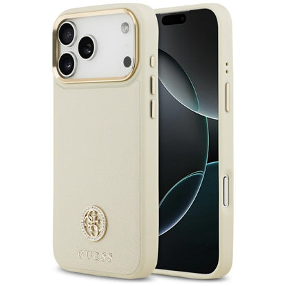 Pouzdro MagSafe pro Apple iPhone 17 Pro Max, Guess, Grained Strass Logo, Bežové