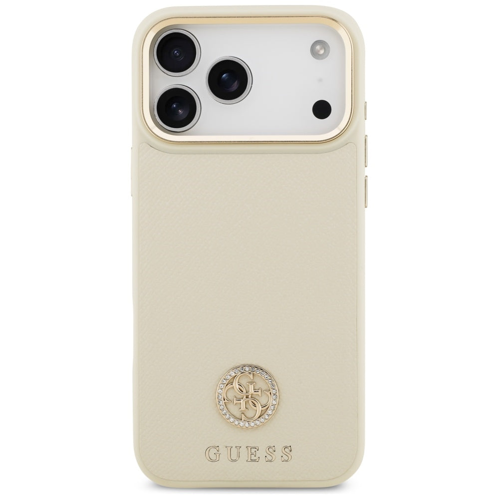 Pouzdro MagSafe pro Apple iPhone 17 Pro Max, Guess, Grained Strass Logo, Bežové