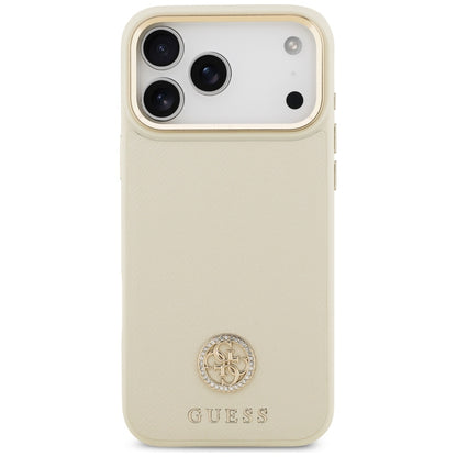 Pouzdro MagSafe pro Apple iPhone 17 Pro Max, Guess, Grained Strass Logo, Bežové