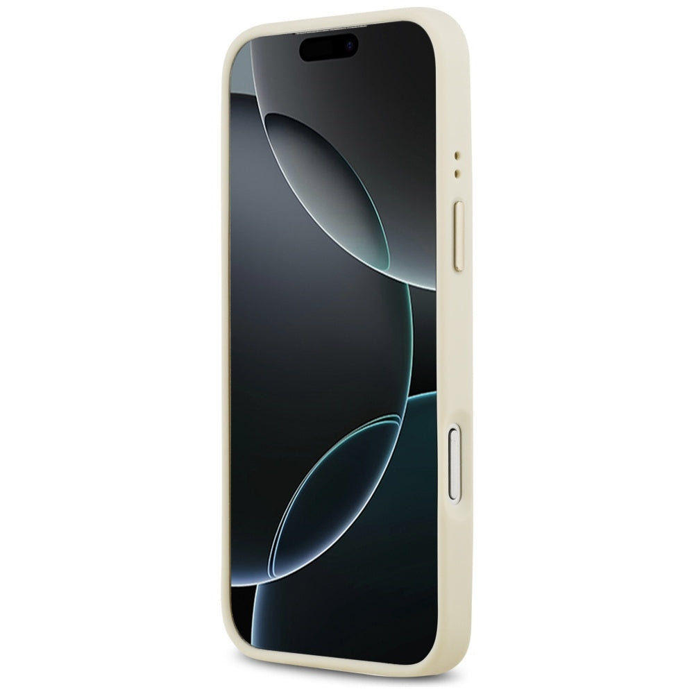 Pouzdro MagSafe pro Apple iPhone 17 Pro Max, Guess, Grained Strass Logo, Bežové