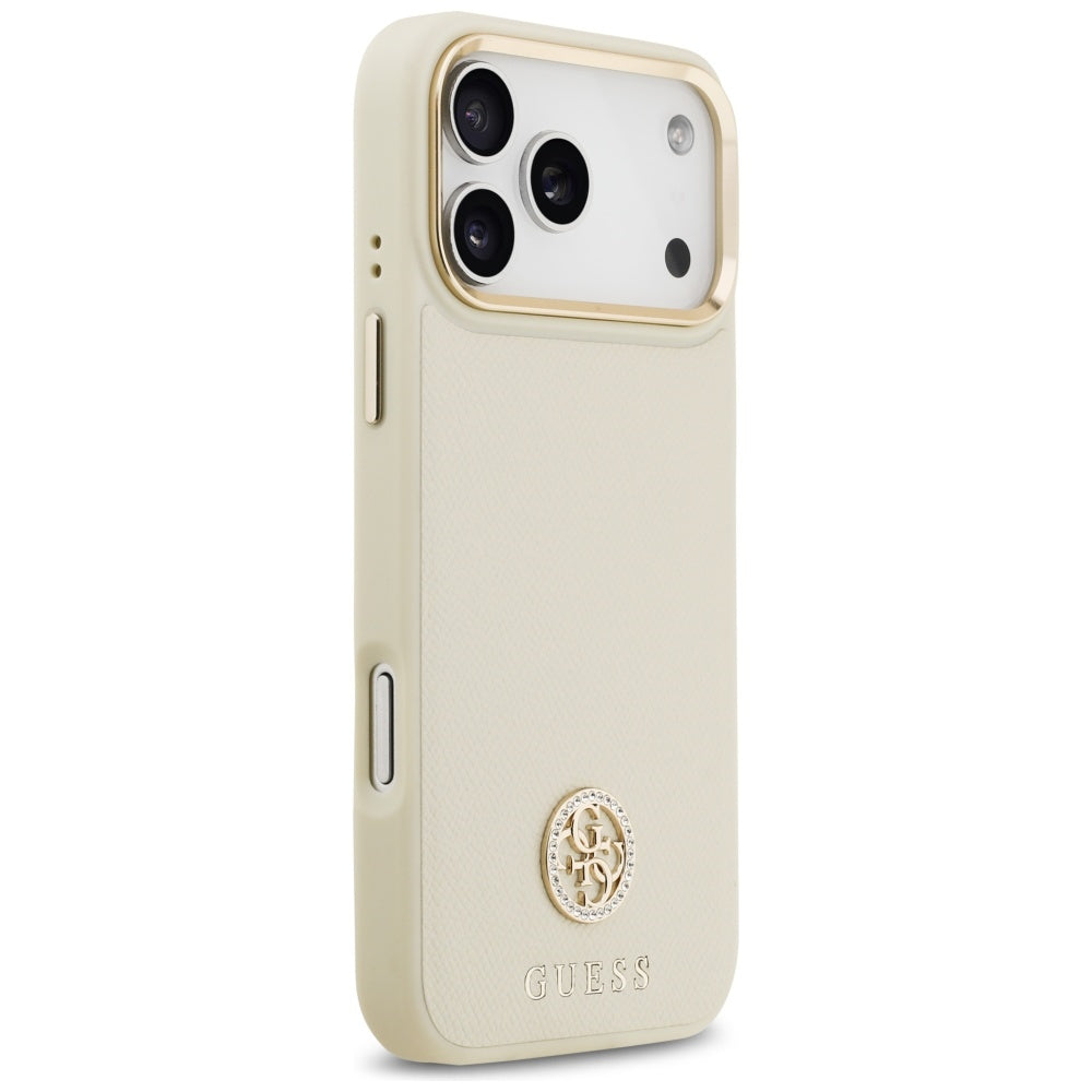 Pouzdro MagSafe pro Apple iPhone 17 Pro Max, Guess, Grained Strass Logo, Bežové