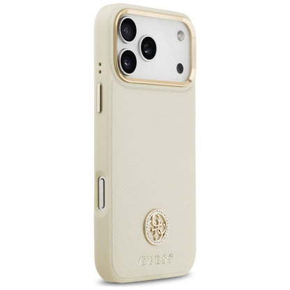 Pouzdro MagSafe pro Apple iPhone 17 Pro Max, Guess, Grained Strass Logo, Bežové