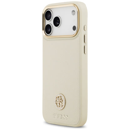 Pouzdro MagSafe pro Apple iPhone 17 Pro Max, Guess, Grained Strass Logo, Bežové