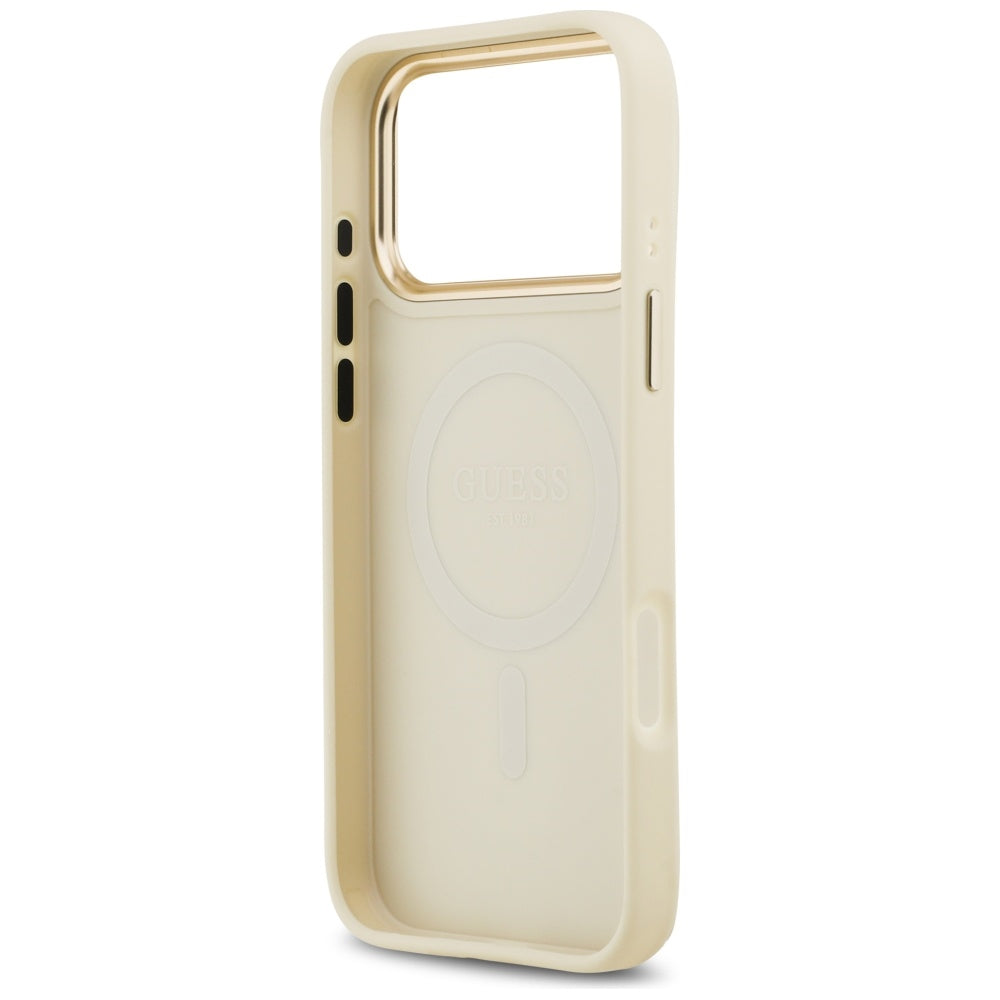 Pouzdro MagSafe pro Apple iPhone 17 Pro Max, Guess, Grained Strass Logo, Bežové