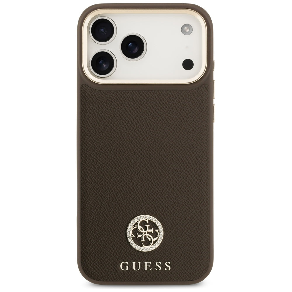 Pouzdro MagSafe pro Apple iPhone 17 Pro Max, Guess, Grained Strass Logo, Hnědá