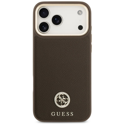 Pouzdro MagSafe pro Apple iPhone 17 Pro Max, Guess, Grained Strass Logo, Hnědá