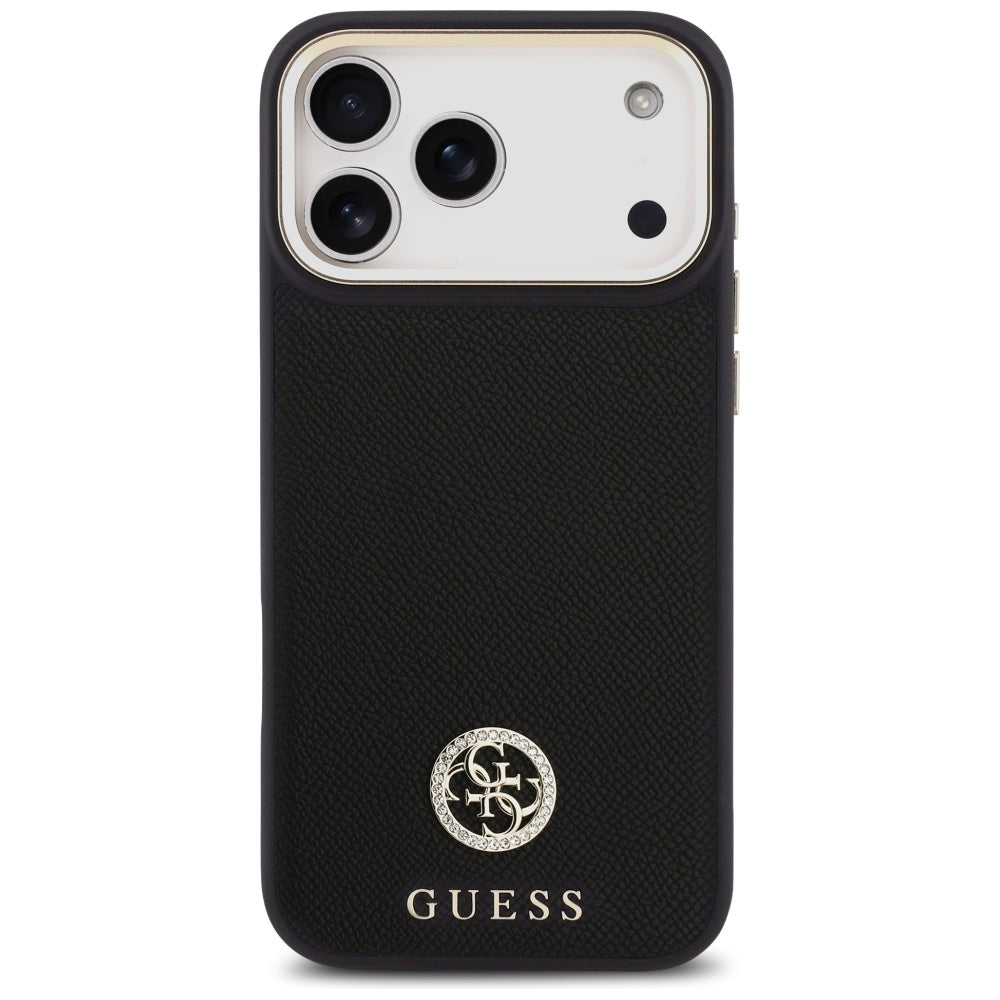 Pouzdro MagSafe pro Apple iPhone 17 Pro Max, Guess, Grained Strass Logo, Černá