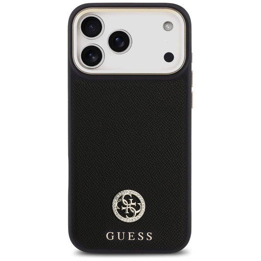 Pouzdro MagSafe pro Apple iPhone 17 Pro Max, Guess, Grained Strass Logo, Černá