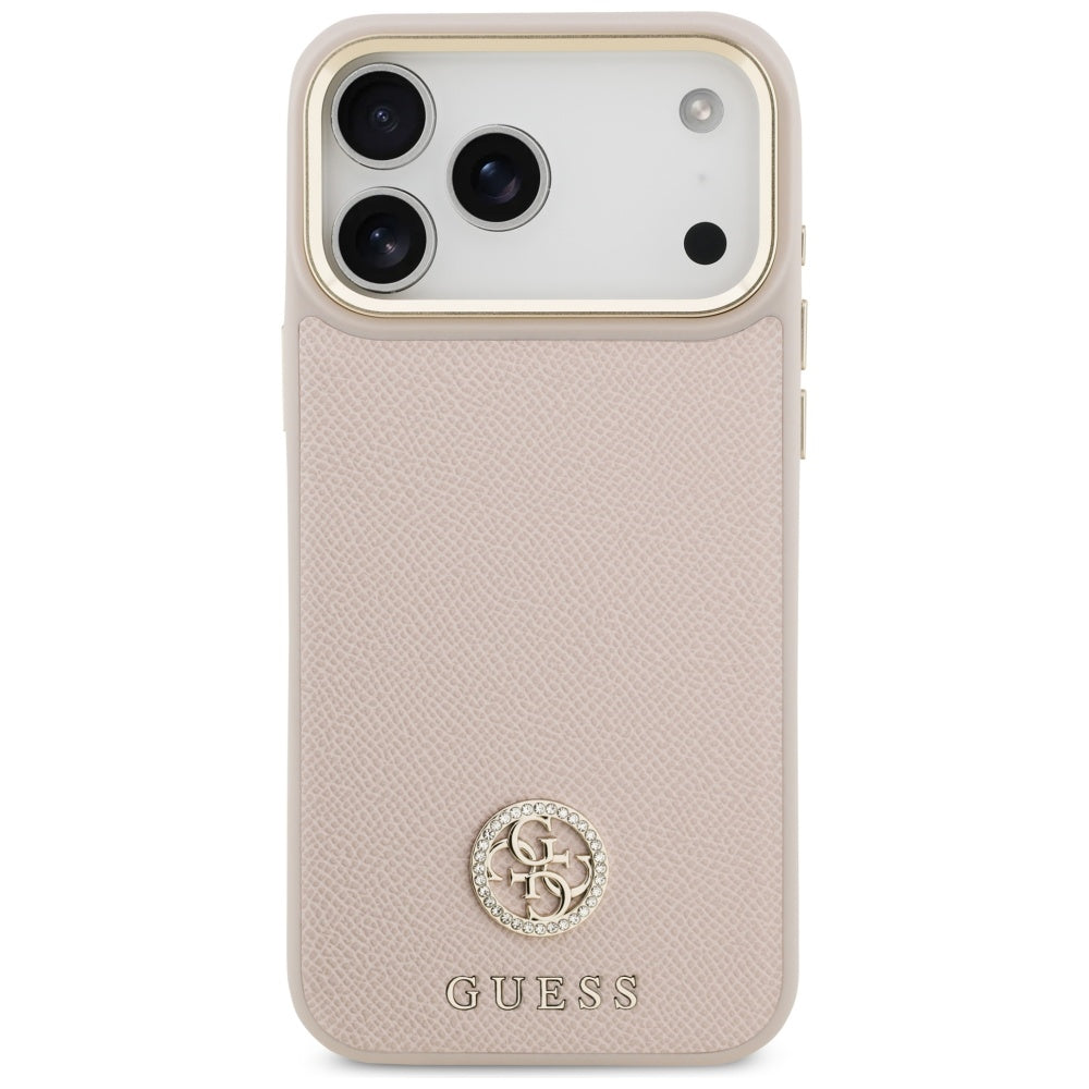 Pouzdro MagSafe pro Apple iPhone 17 Pro Max, Guess, Grained Strass Logo, Růžové
