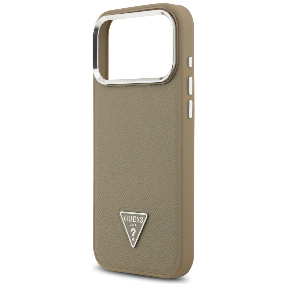 Pouzdro MagSafe pro Apple iPhone 17 Pro Max, Guess, Grained Triangle Logo, Hnědá