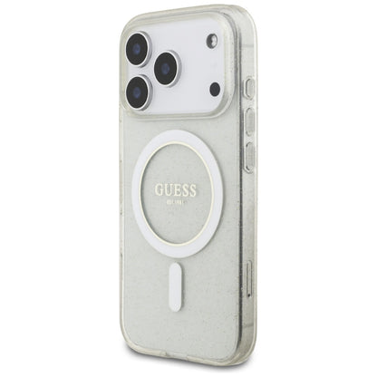 Pouzdro MagSafe pro Apple iPhone 17 Pro Max, Guess, IML Glitter with Pearl Strap, Transparentní