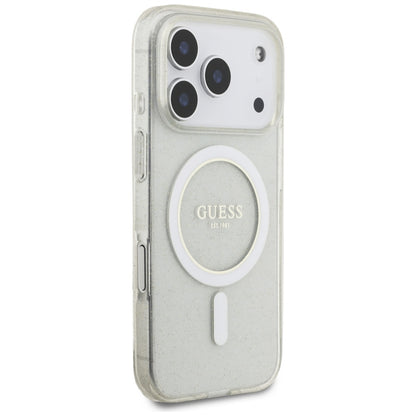 Pouzdro MagSafe pro Apple iPhone 17 Pro Max, Guess, IML Glitter with Pearl Strap, Transparentní