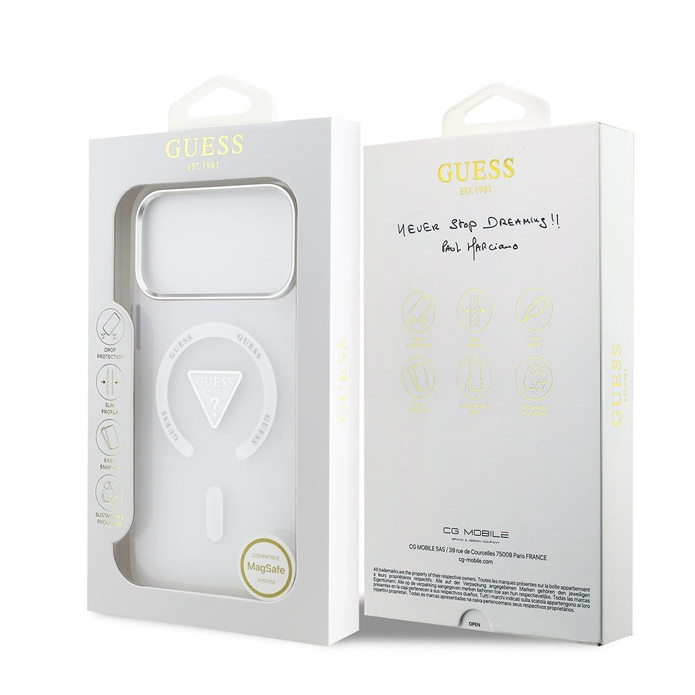 Pouzdro MagSafe pro Apple iPhone 17 Pro Max, Guess, IML Gradient Triangle Logo, Transparentní