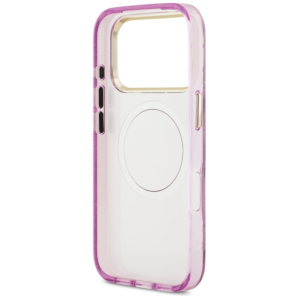 Pouzdro MagSafe pro Apple iPhone 17 Pro Max, Guess, IML Metal Glitter Flowers Triangle, Fialová