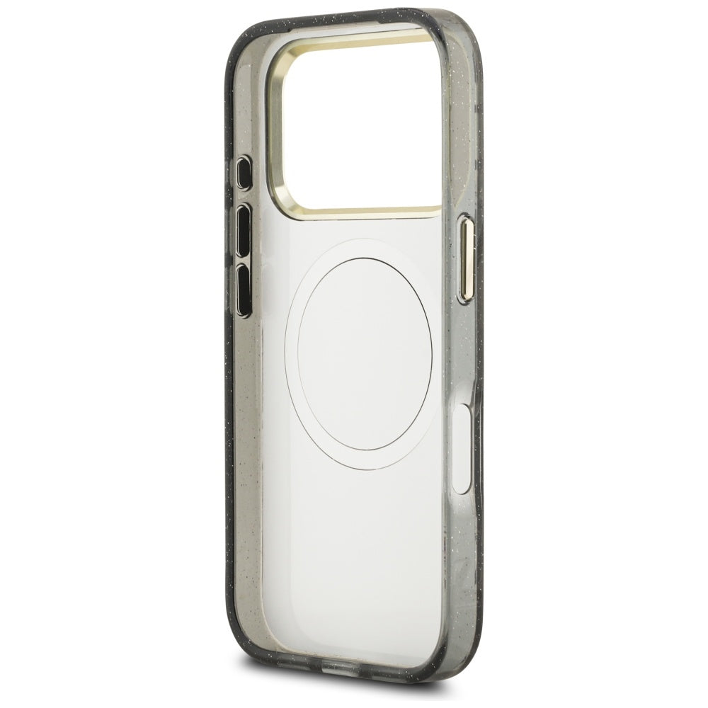 Pouzdro MagSafe pro Apple iPhone 17 Pro Max, Guess, IML Metal Glitter Flowers Triangle, Černá