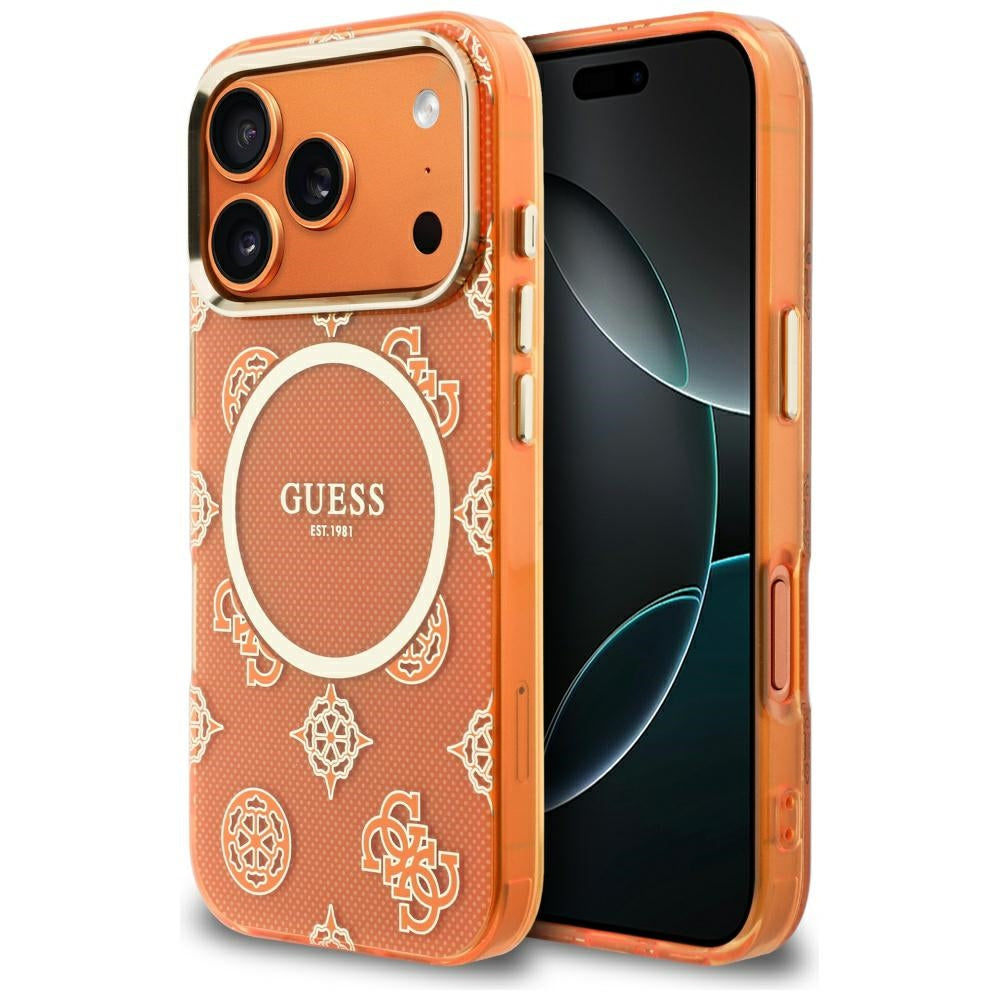 Pouzdro MagSafe pro Apple iPhone 17 Pro Max, Guess, IML Peony Dot, Oranžové