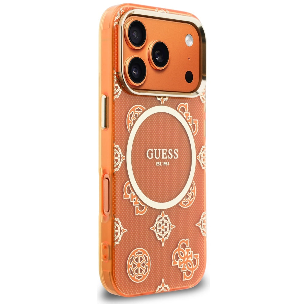 Pouzdro MagSafe pro Apple iPhone 17 Pro Max, Guess, IML Peony Dot, Oranžové