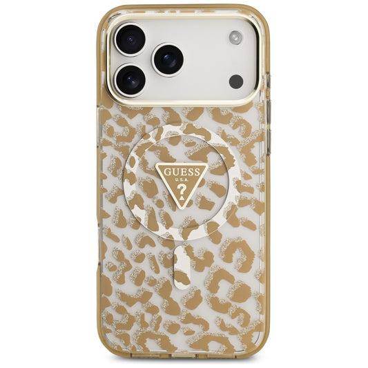 Pouzdro MagSafe pro Apple iPhone 17 Pro Max, Guess, Leopard Glitter, Hnědá