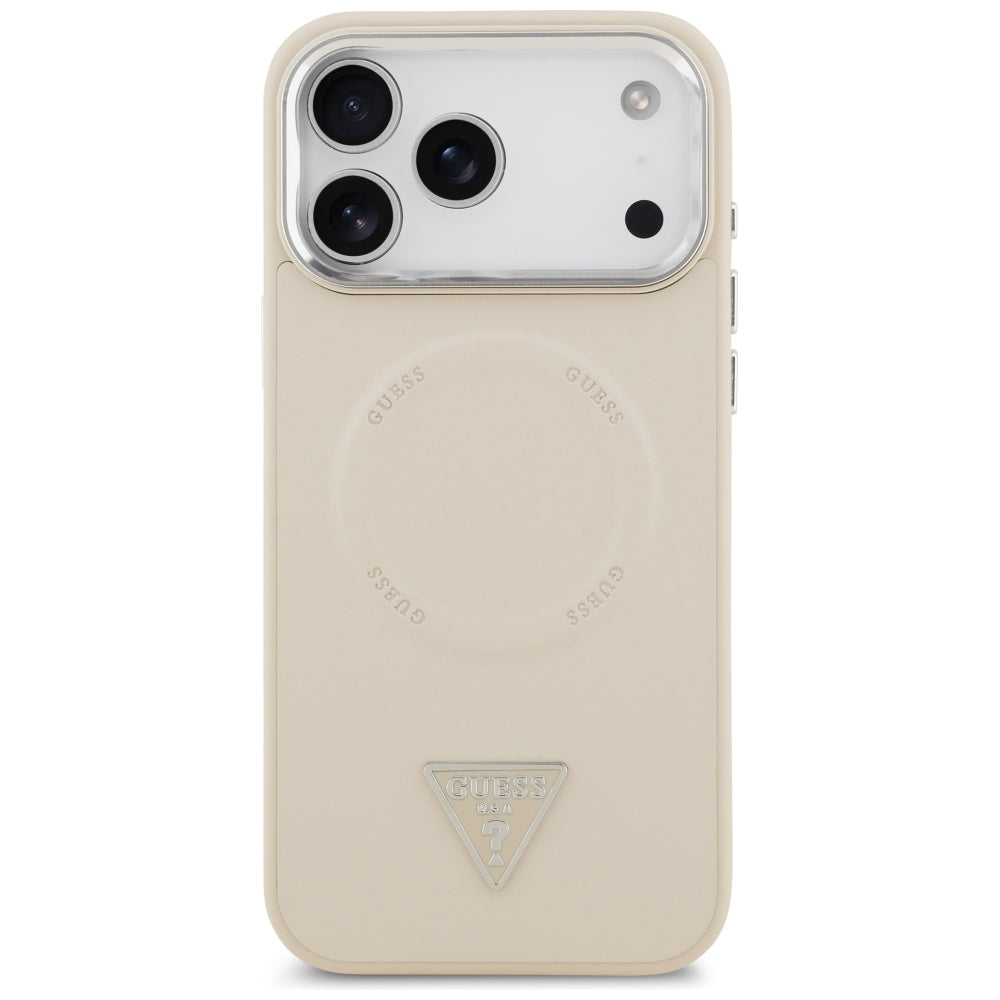 Pouzdro MagSafe pro Apple iPhone 17 Pro Max, Guess, Triangle Logo, Stříbrně béžová