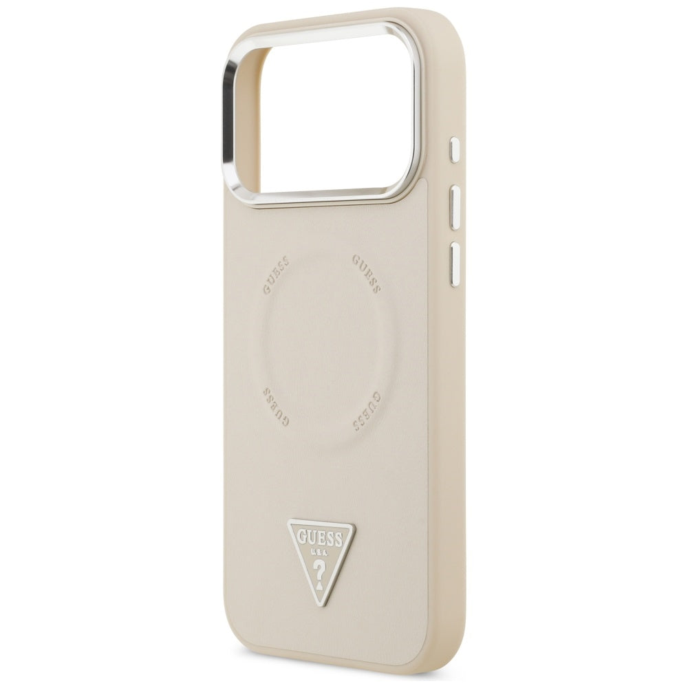Pouzdro MagSafe pro Apple iPhone 17 Pro Max, Guess, Triangle Logo, Stříbrně béžová
