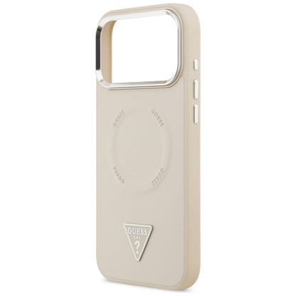 Pouzdro MagSafe pro Apple iPhone 17 Pro Max, Guess, Triangle Logo, Stříbrně béžová