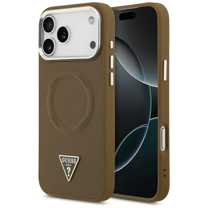 Pouzdro MagSafe pro Apple iPhone 17 Pro Max, Guess, Triangle Logo, Stříbrně hnědé