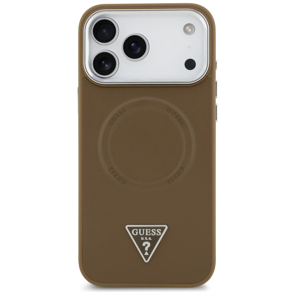 Pouzdro MagSafe pro Apple iPhone 17 Pro Max, Guess, Triangle Logo, Stříbrně hnědé