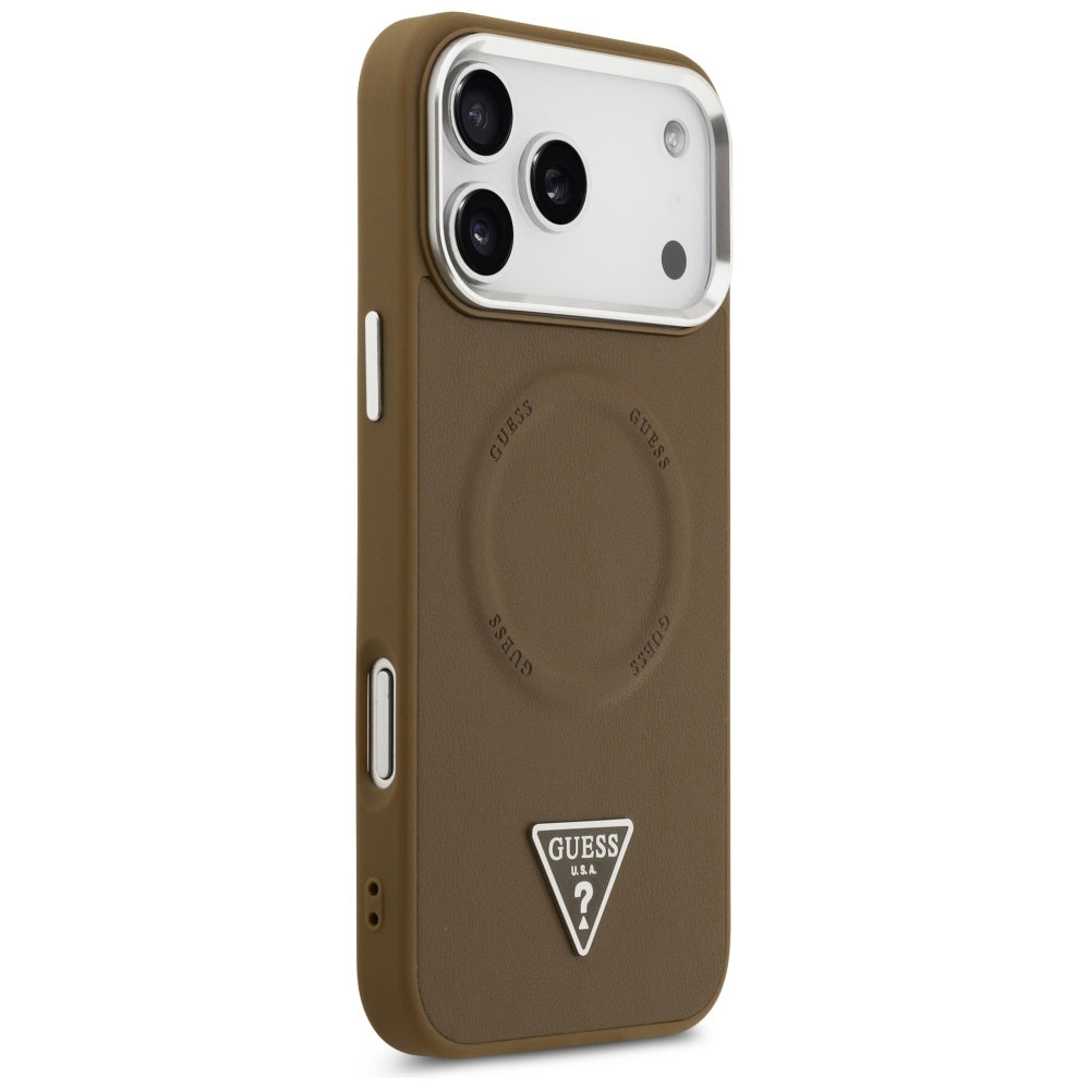 Pouzdro MagSafe pro Apple iPhone 17 Pro Max, Guess, Triangle Logo, Stříbrně hnědé