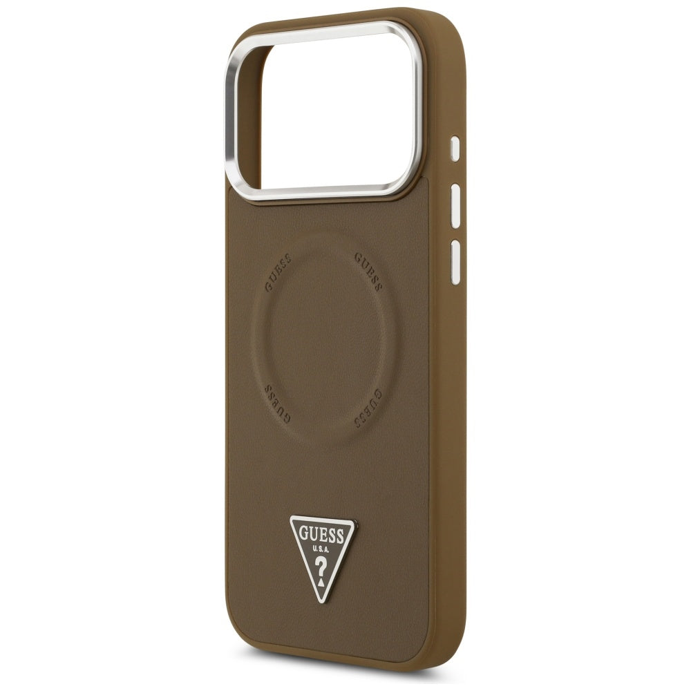 Pouzdro MagSafe pro Apple iPhone 17 Pro Max, Guess, Triangle Logo, Stříbrně hnědé