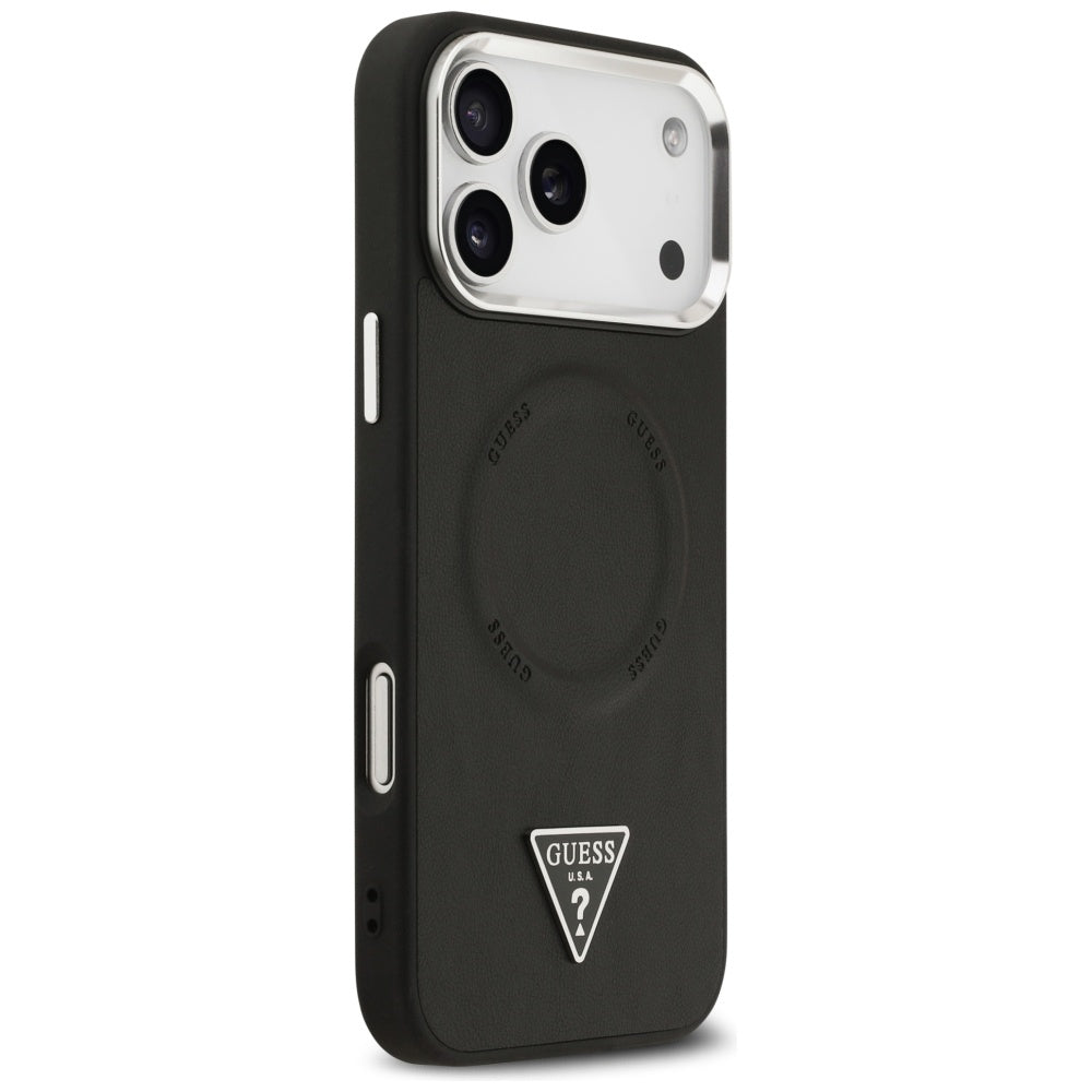 Pouzdro MagSafe pro Apple iPhone 17 Pro Max, Guess, Triangle Logo, Černé Stříbrné