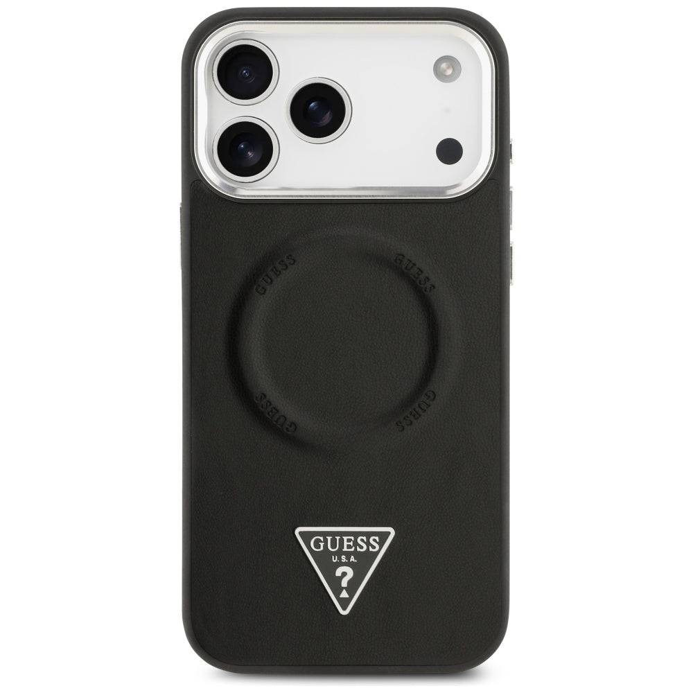 Pouzdro MagSafe pro Apple iPhone 17 Pro Max, Guess, Triangle Logo, Černé Stříbrné