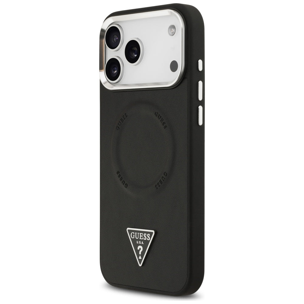 Pouzdro MagSafe pro Apple iPhone 17 Pro Max, Guess, Triangle Logo, Černé Stříbrné