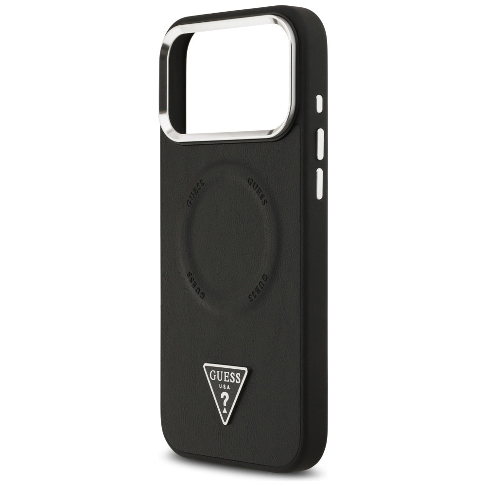 Pouzdro MagSafe pro Apple iPhone 17 Pro Max, Guess, Triangle Logo, Černé Stříbrné