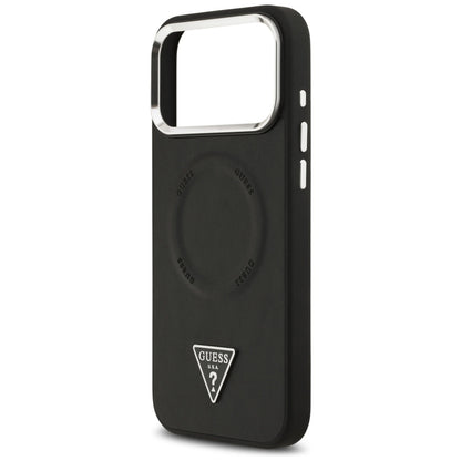 Pouzdro MagSafe pro Apple iPhone 17 Pro Max, Guess, Triangle Logo, Černé Stříbrné