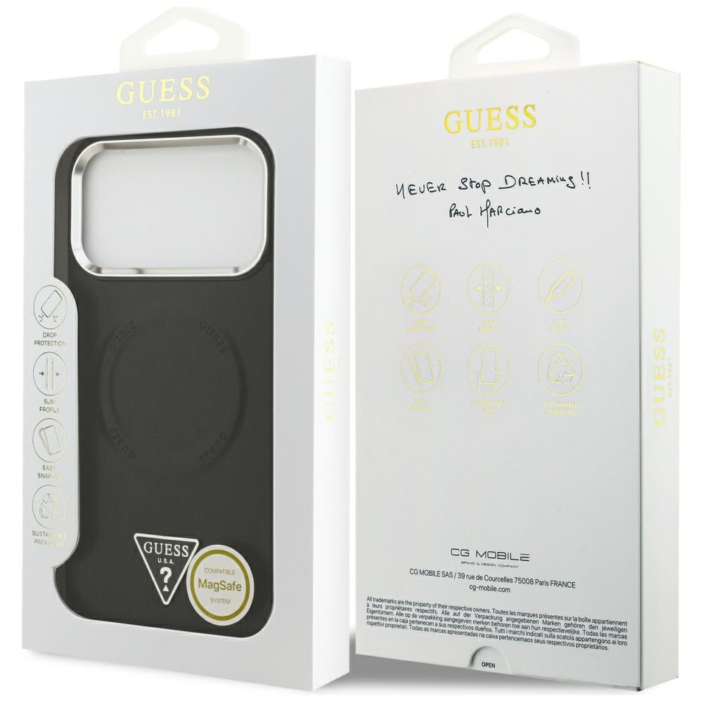 Pouzdro MagSafe pro Apple iPhone 17 Pro Max, Guess, Triangle Logo, Černé Stříbrné