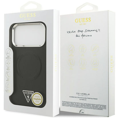 Pouzdro MagSafe pro Apple iPhone 17 Pro Max, Guess, Triangle Logo, Černé Stříbrné