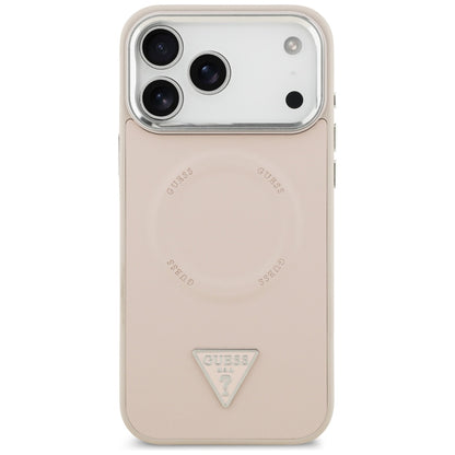 Pouzdro MagSafe pro Apple iPhone 17 Pro Max, Guess, Triangle Logo, Růžovo Stříbrné