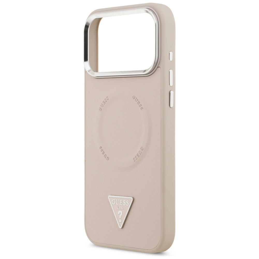 Pouzdro MagSafe pro Apple iPhone 17 Pro Max, Guess, Triangle Logo, Růžovo Stříbrné