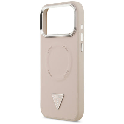 Pouzdro MagSafe pro Apple iPhone 17 Pro Max, Guess, Triangle Logo, Růžovo Stříbrné