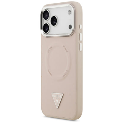 Pouzdro MagSafe pro Apple iPhone 17 Pro Max, Guess, Triangle Logo, Růžovo Stříbrné