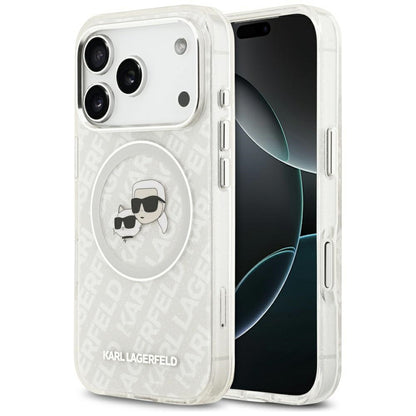 Pouzdro MagSafe pro Apple iPhone 17 Pro Max, Karl Lagerfeld, Glitter Karl & Choupette Head, Bílá