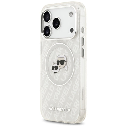 Pouzdro MagSafe pro Apple iPhone 17 Pro Max, Karl Lagerfeld, Glitter Karl & Choupette Head, Bílá