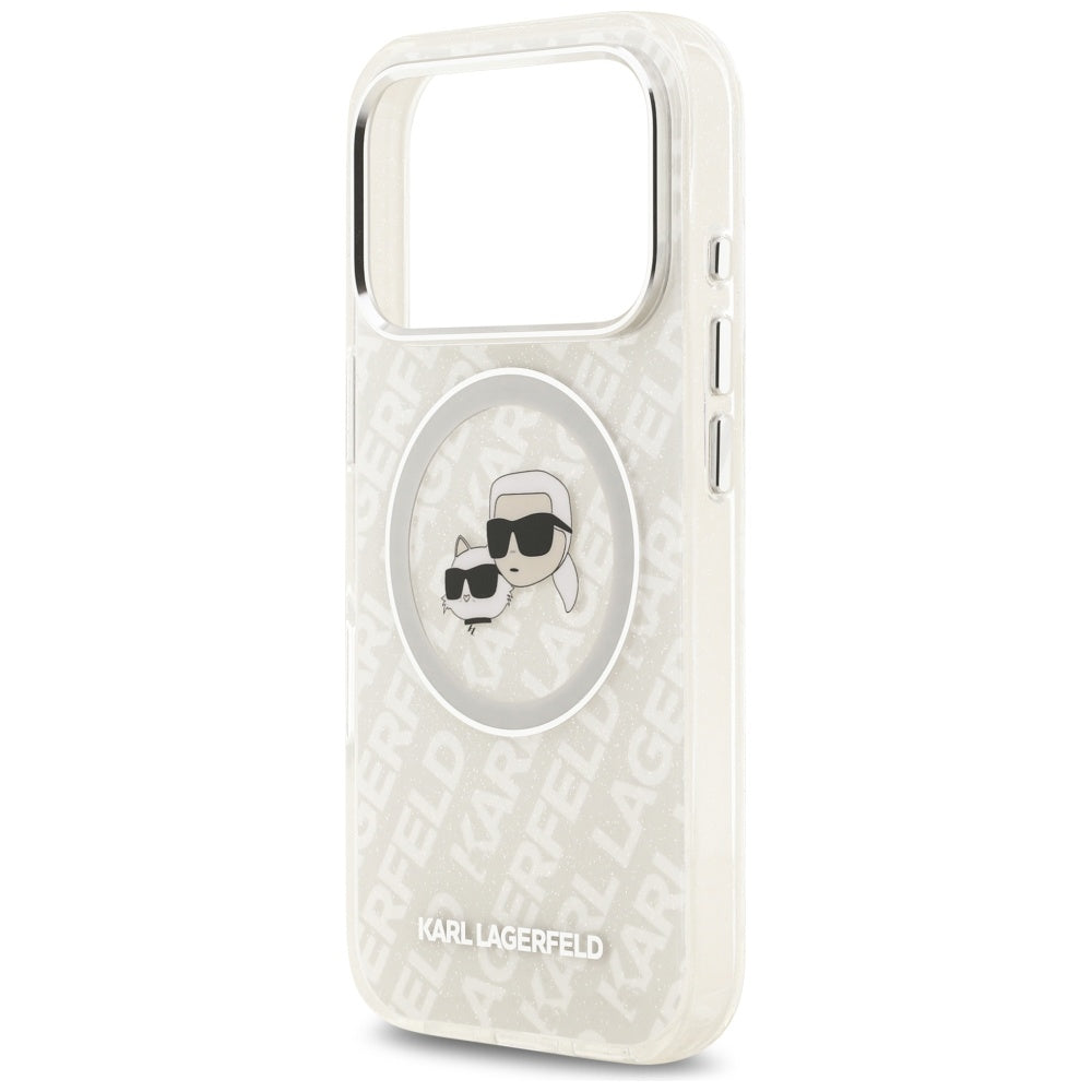 Pouzdro MagSafe pro Apple iPhone 17 Pro Max, Karl Lagerfeld, Glitter Karl & Choupette Head, Bílá